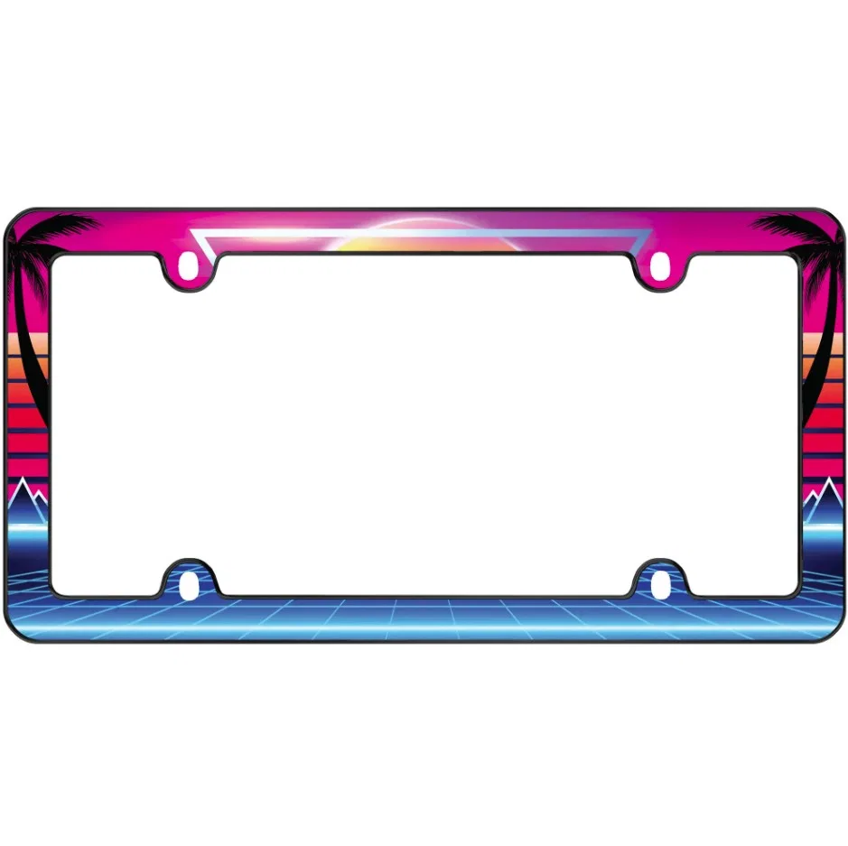23760 – CRUISER License Plate Frame, Synthwave With Palm Tree Design Without Illumination Polycarbonate Frame Only